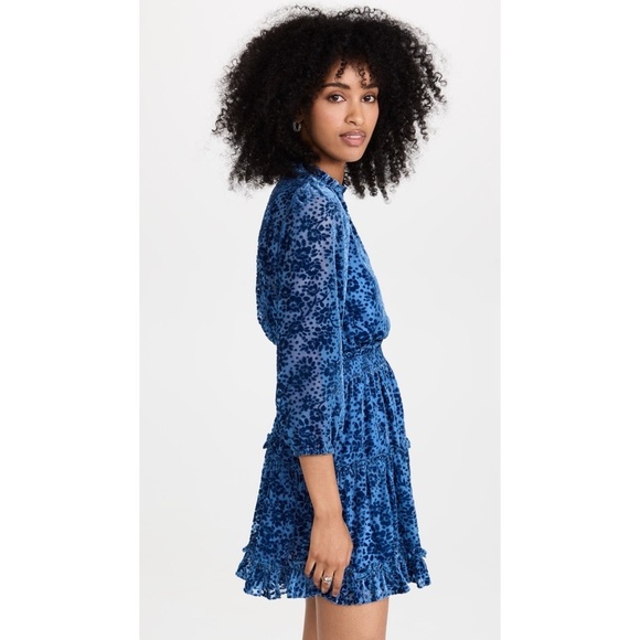 Shoshanna Sasha Mini Dress in Velvet Burnout Lapis Blue Floral Size 12 - Picture 5 of 16